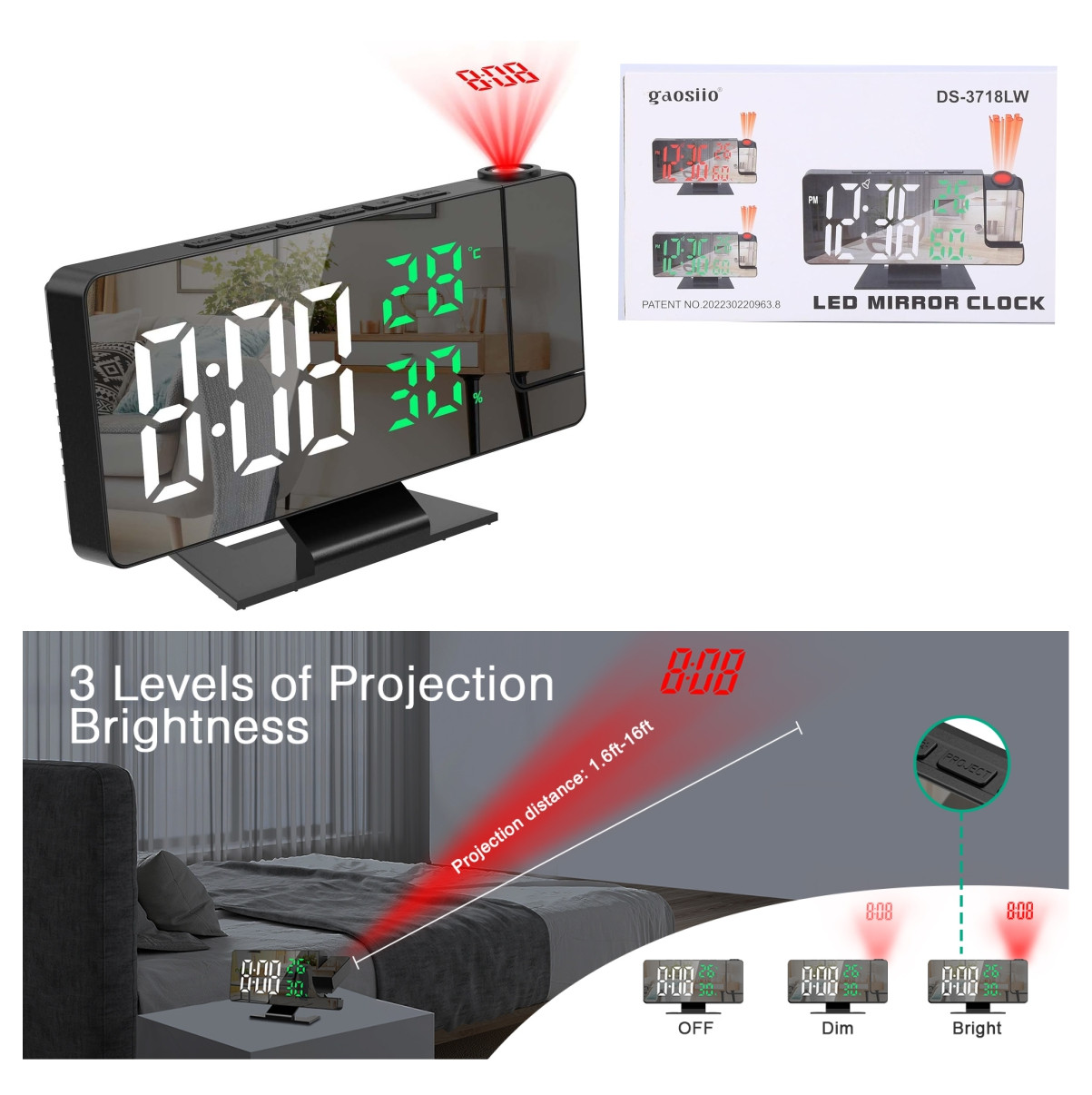 Miniatura 6 de Reloj Despertador De Proyección 180°